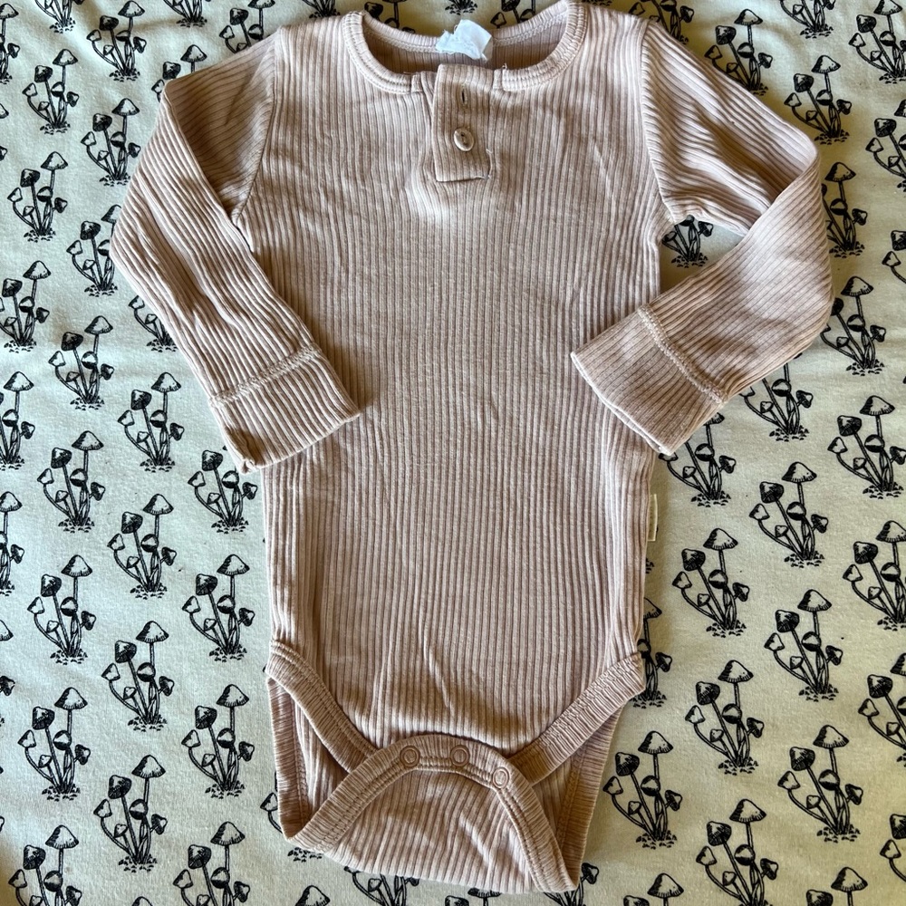 Jamie Kay Ribbed Long Sleeve Kids One Piece - light pink
